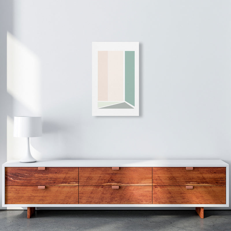 Peach, Green And Grey Abstract Rectangle Modern Print A3 Canvas