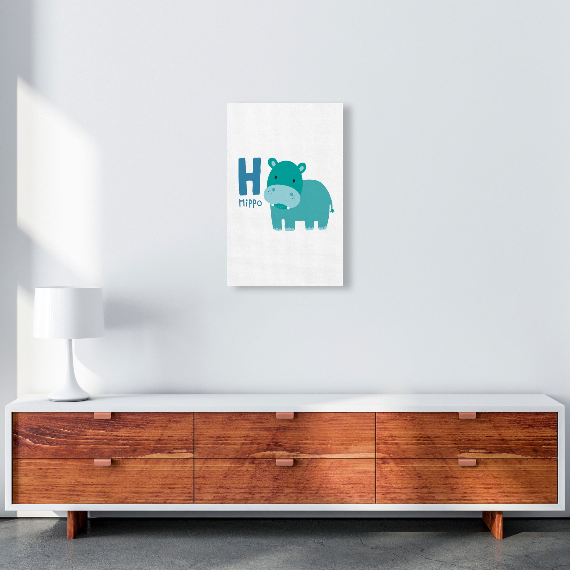 Alphabet Animals, H Is For Hippo Framed Nursey Wall Art Print A3 Canvas