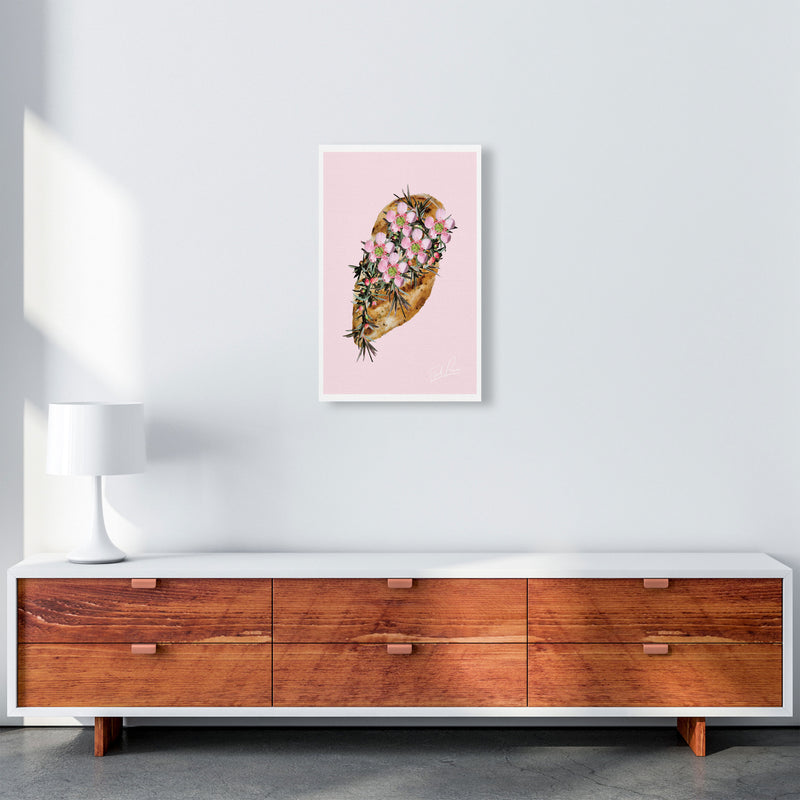 Pink Chicken Floral Food Print, Framed Kitchen Wall Art A3 Canvas