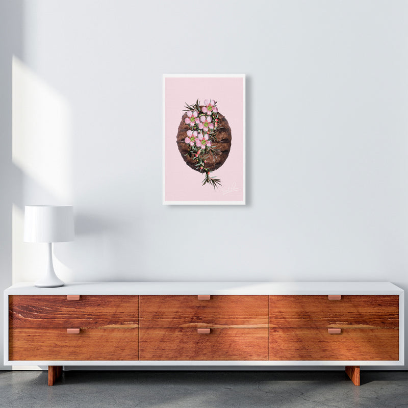 Pink Burger Floral Food Print, Framed Kitchen Wall Art A3 Canvas