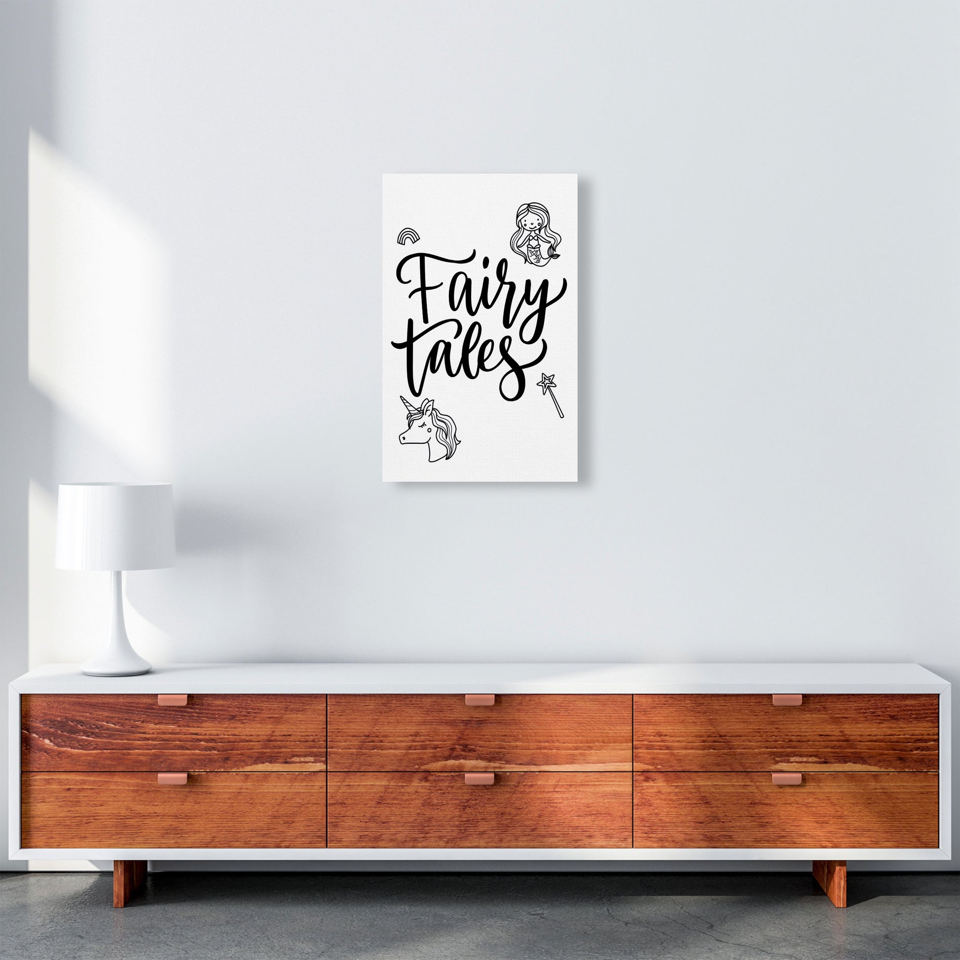 Fairy Tales Black Framed Nursey Wall Art Print A3 Canvas