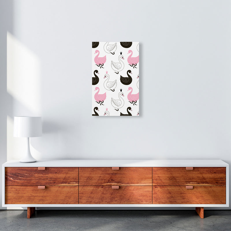 Pink Black And White Swan Pattern Modern Print Animal Art Print A3 Canvas
