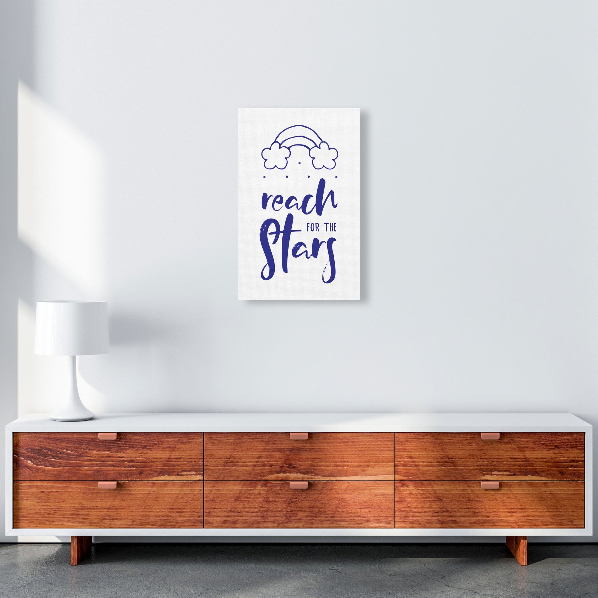 Reach For The Stars Navy Modern Print A3 Canvas