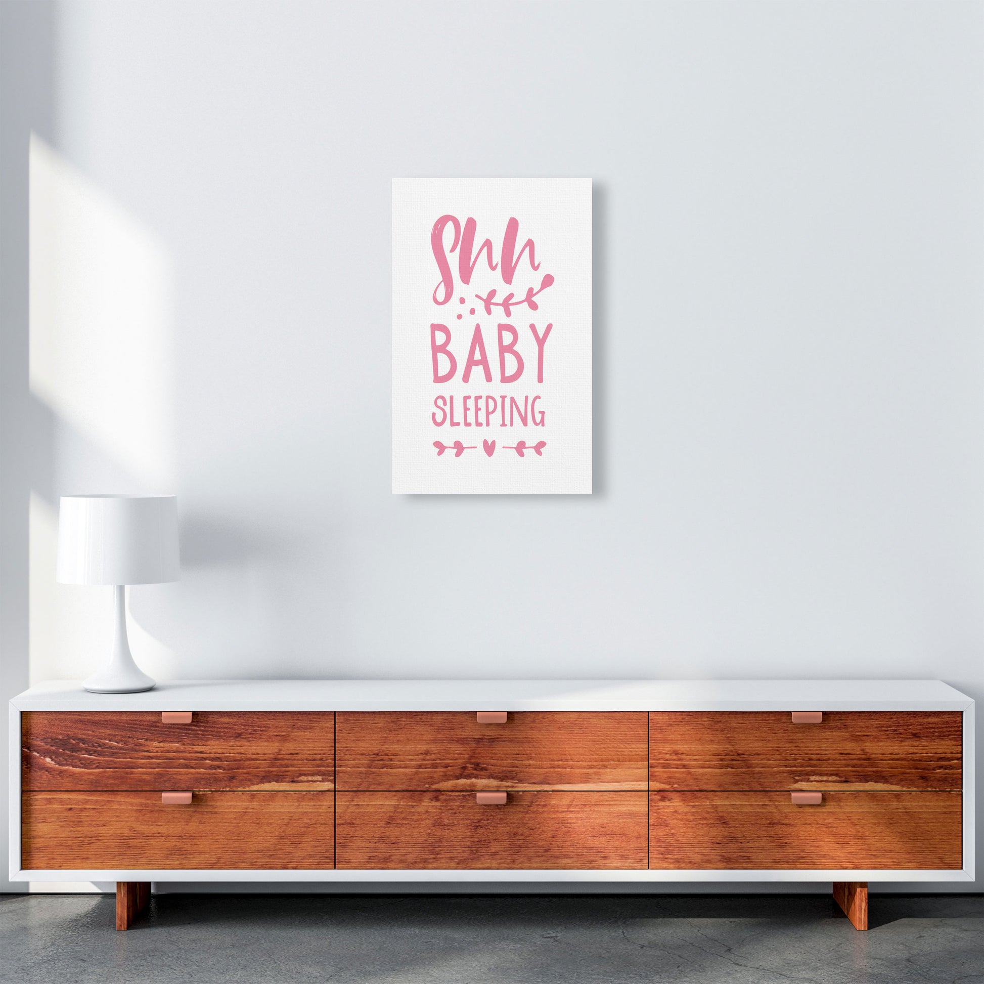 Shh Baby Sleeping Pink Framed Nursey Wall Art Print A3 Canvas