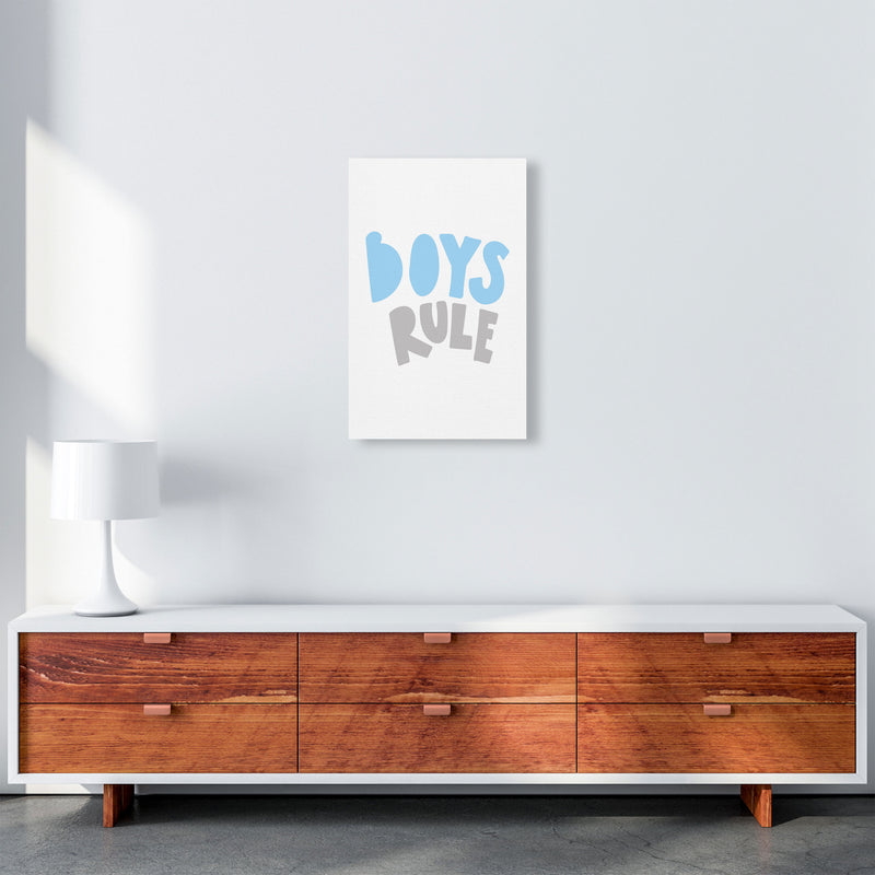 Boys Rule Grey And Light Blue Framed Typography Wall Art Print A3 Canvas