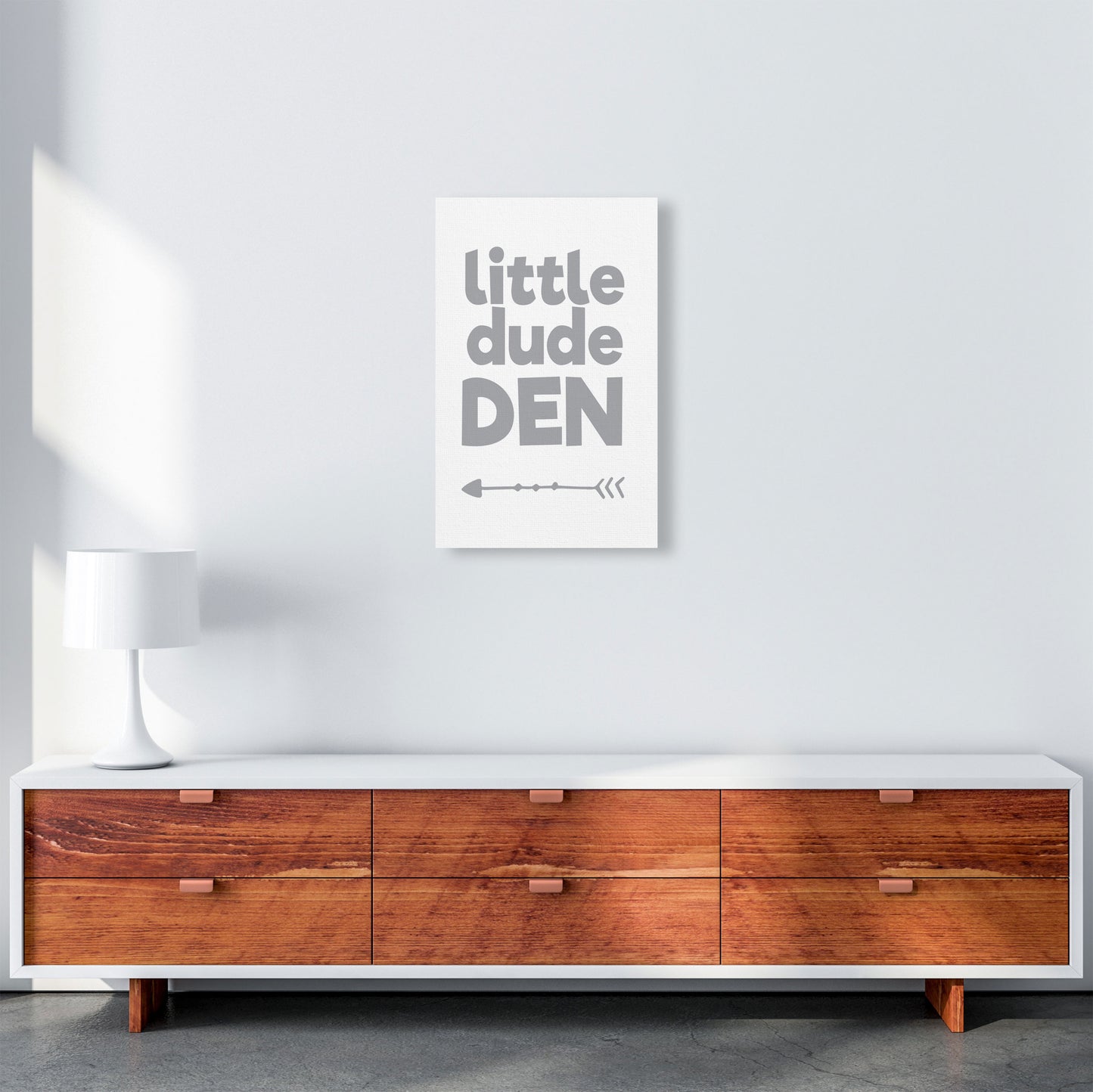 Little Dude Den Grey Framed Nursey Wall Art Print A3 Canvas