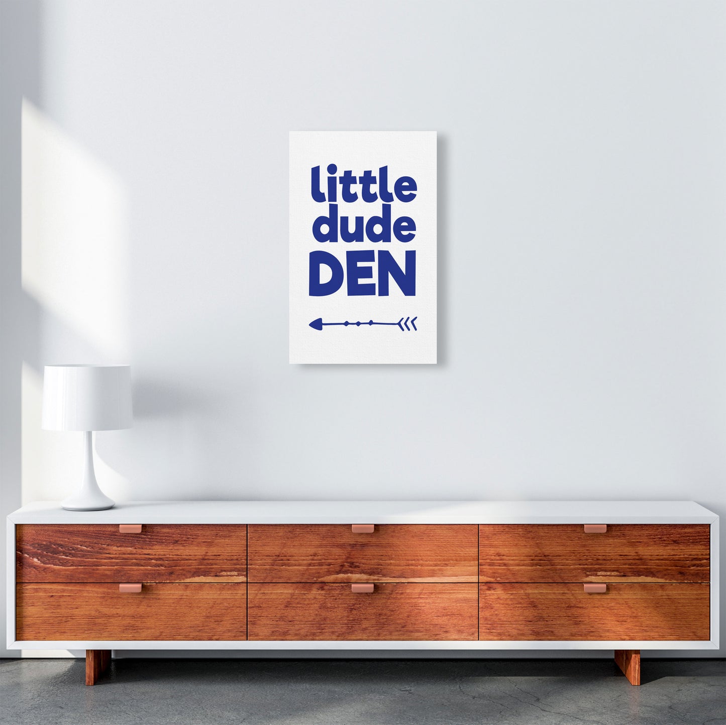 Little Dude Den Navy Framed Nursey Wall Art Print A3 Canvas