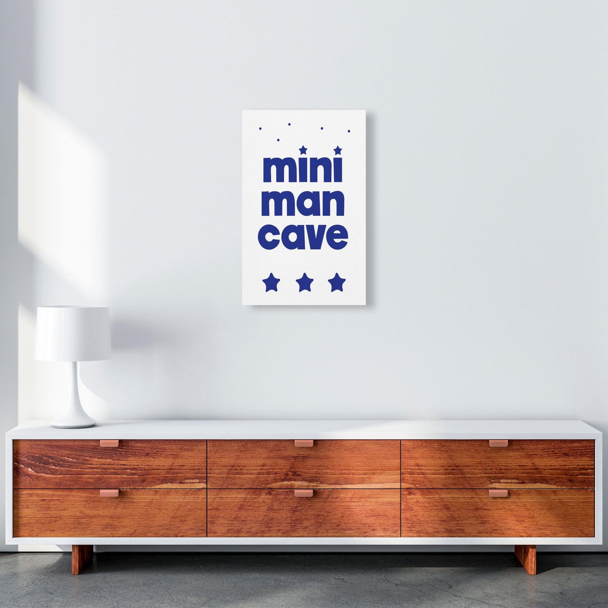 Mini Man Cave Navy Framed Nursey Wall Art Print A3 Canvas