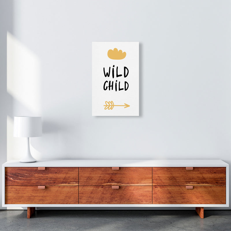 Wild Child Mustard And Black Framed Nursey Wall Art Print A3 Canvas