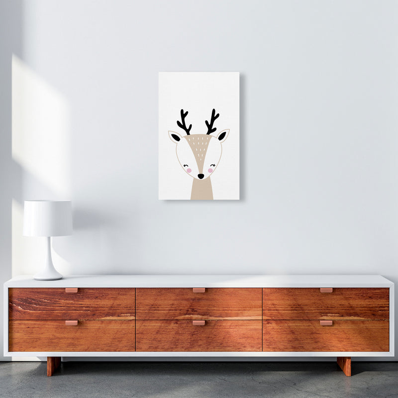 Scandi Beige Deer Framed Nursey Wall Art Print A3 Canvas