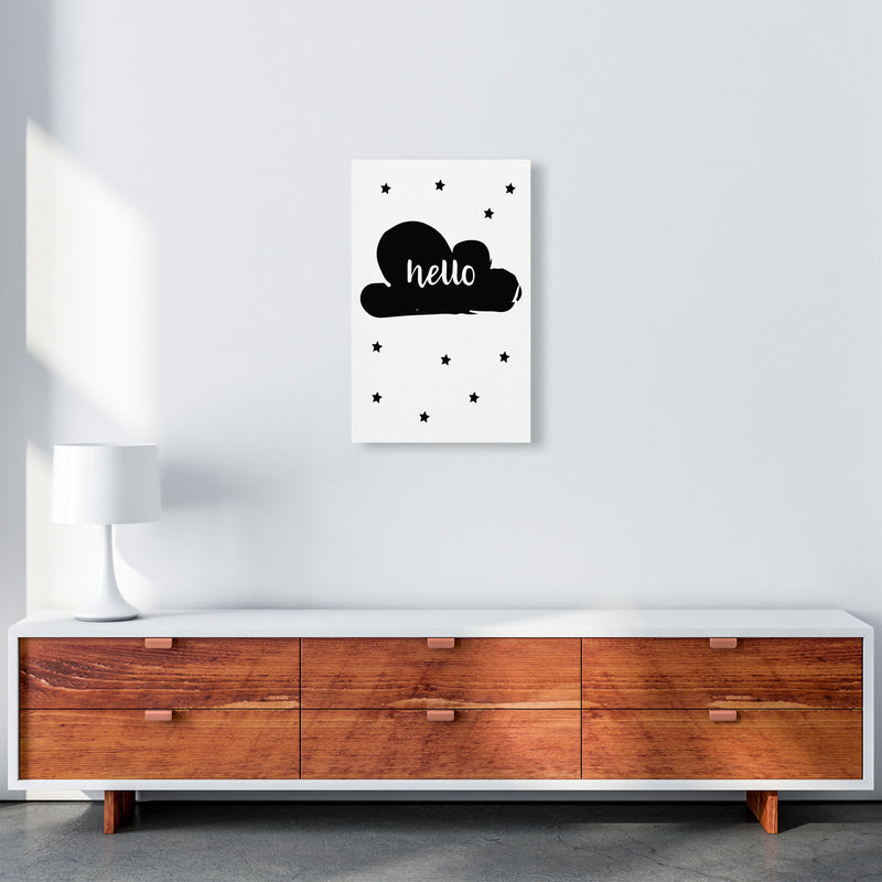 Hello Cloud Black Framed Nursey Wall Art Print A3 Canvas