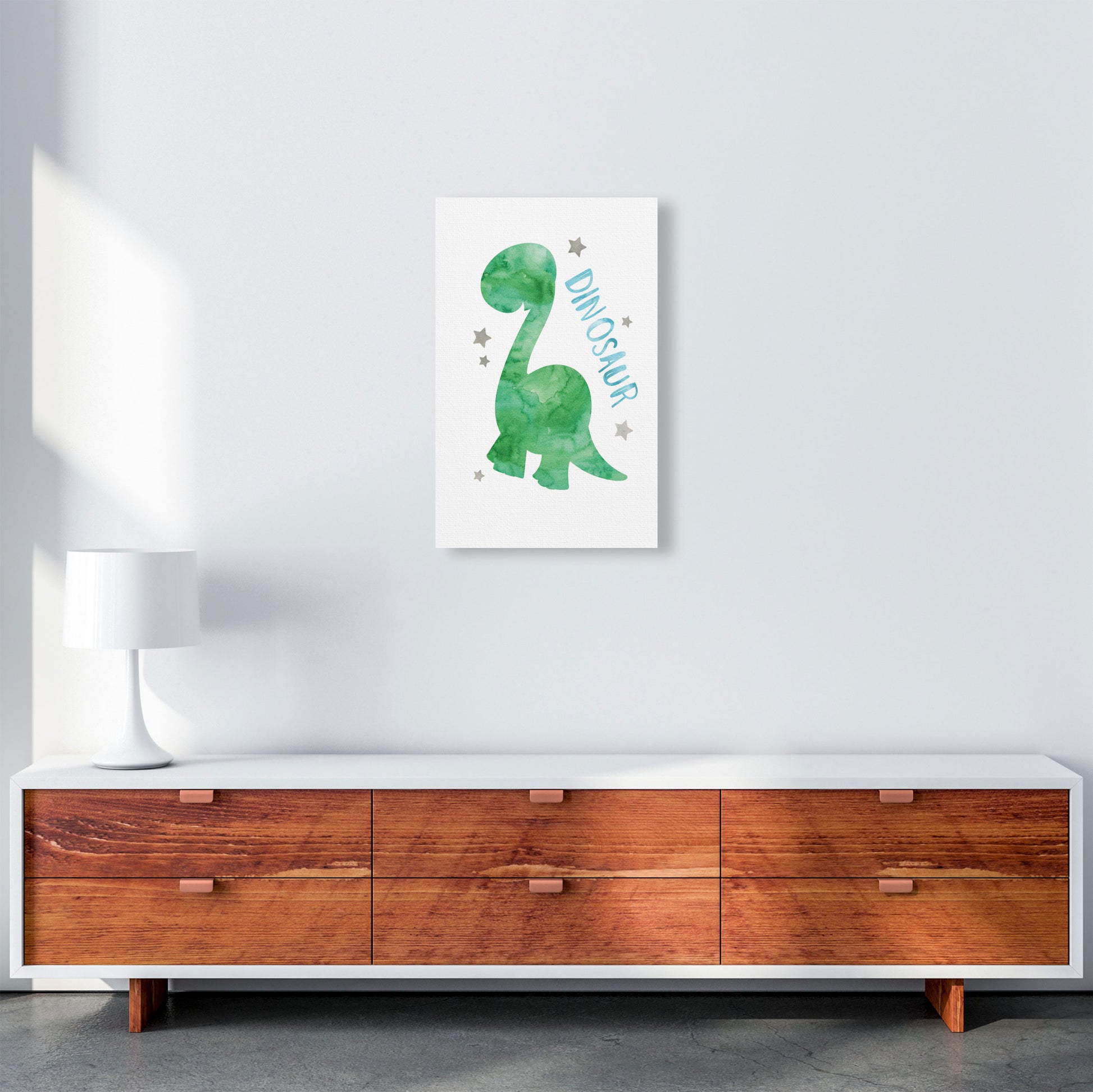 Dinosaur Watercolour Modern Print A3 Canvas