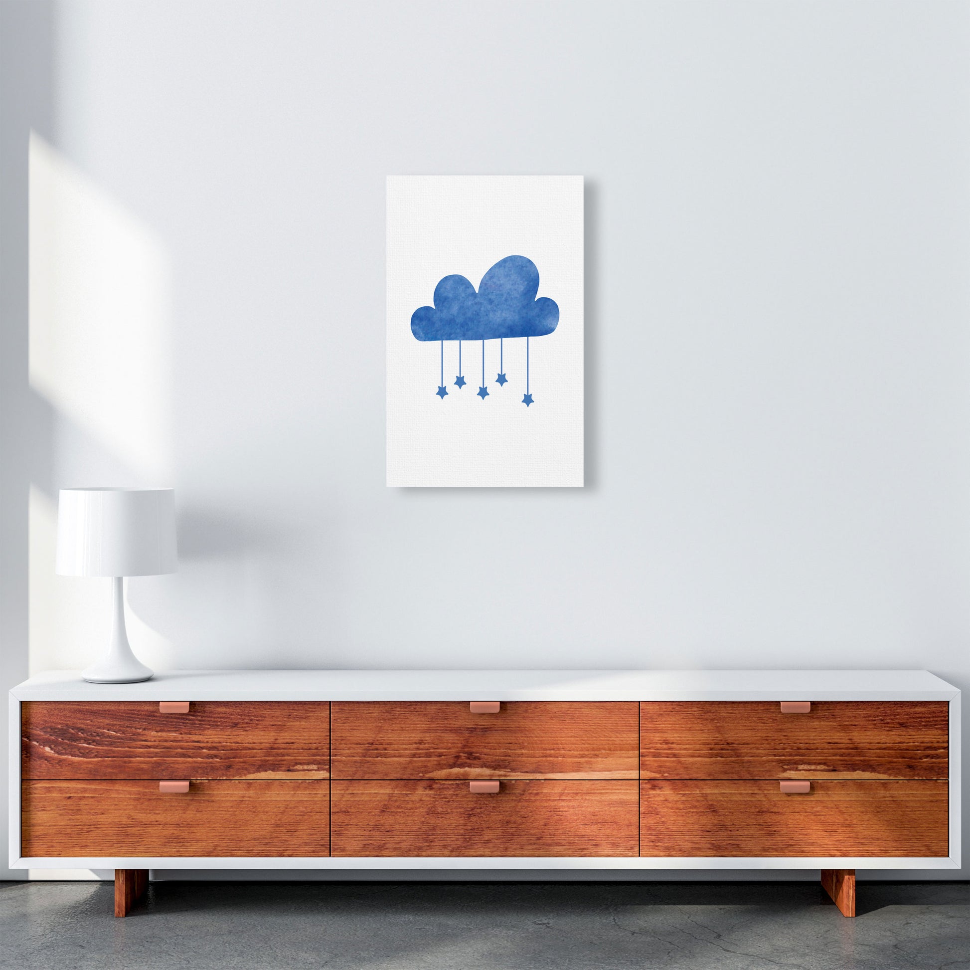 Blue Cloud Watercolour Modern Print A3 Canvas