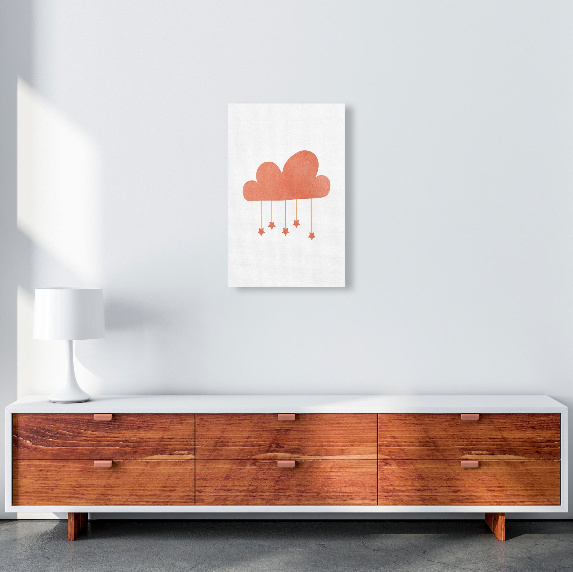 Peach Cloud Watercolour Modern Print A3 Canvas