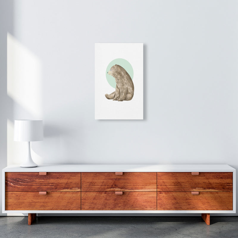 Watercolour Bear With Green Circle Modern Print Animal Art Print A3 Canvas