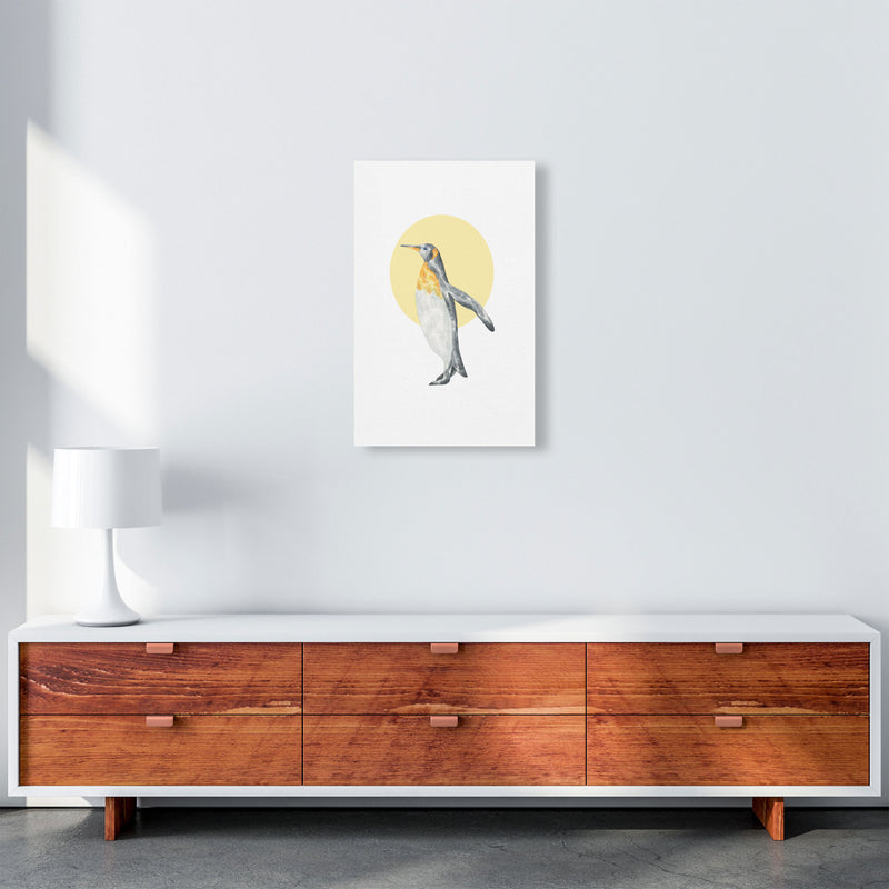 Watercolour Penguin With Yellow Circle Modern Print, Animal Art Print A3 Canvas