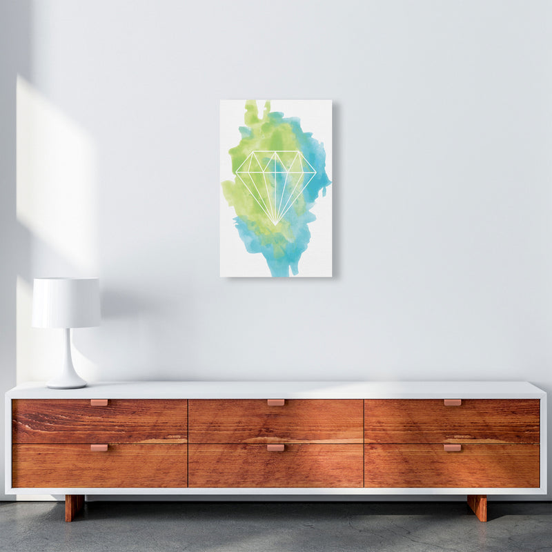 Geo Diamond Turquoise Multi Watercolour Modern Print A3 Canvas