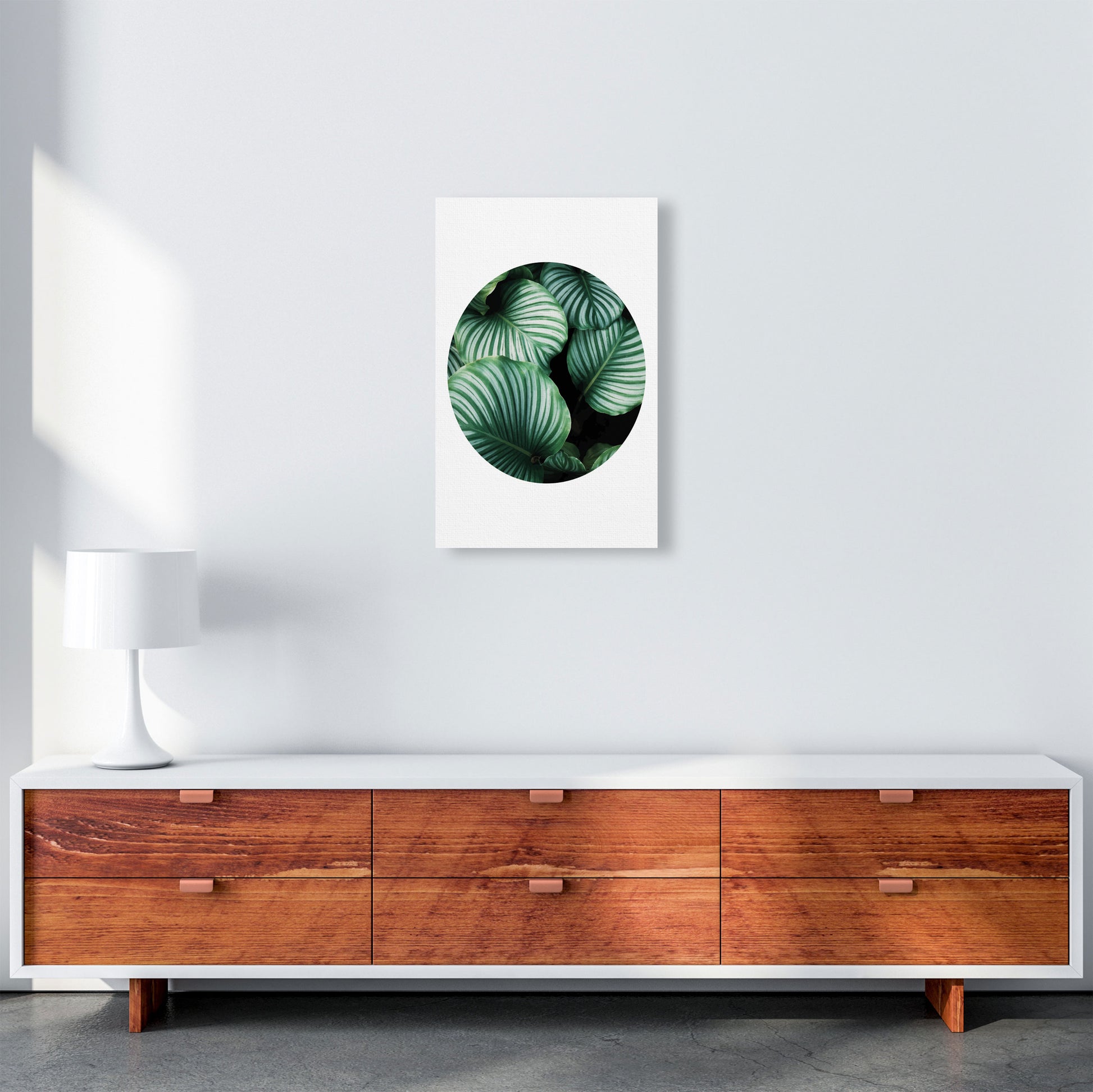 Green Leaves Circle Modern Print, Framed Botanical & Nature Art Print A3 Canvas