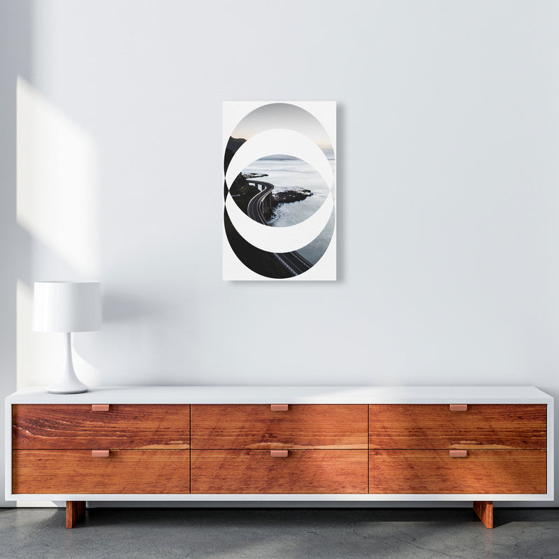 Black Road Oval Modern Print, Framed Botanical & Nature Art Print A3 Canvas
