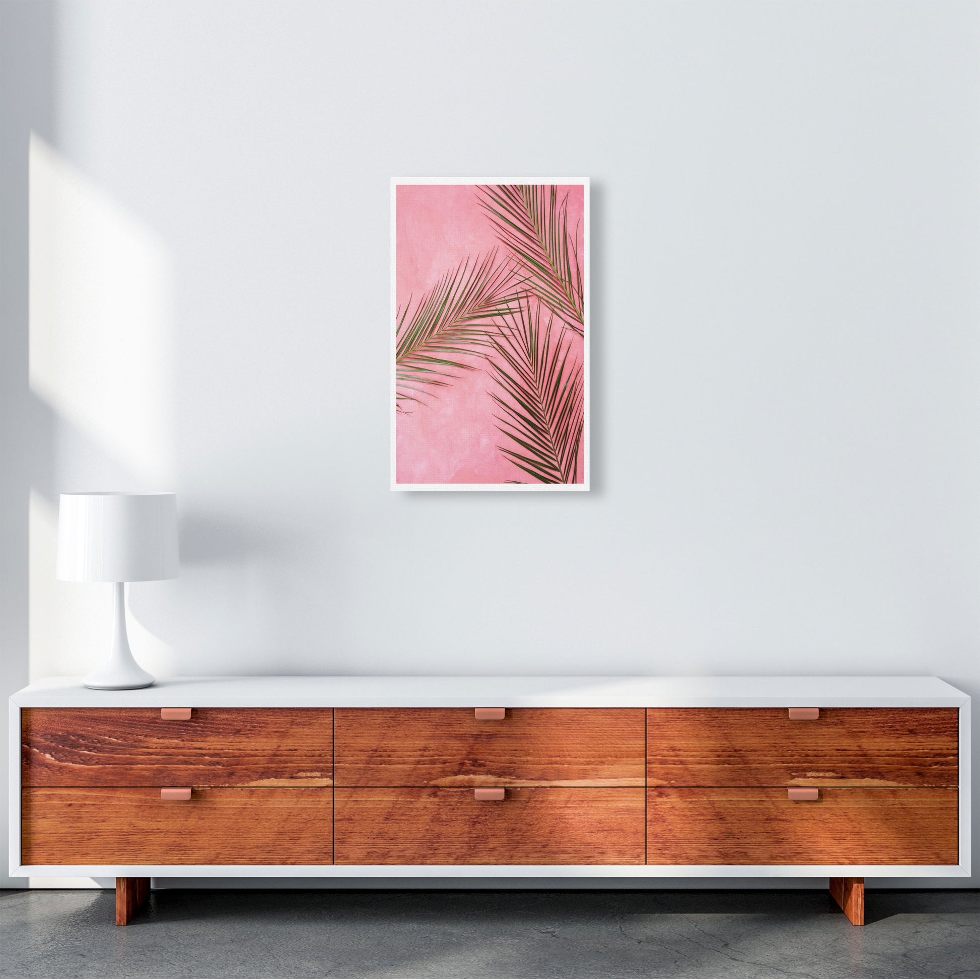 Pink Palm Leaves Modern Print, Framed Botanical & Nature Art Print A3 Canvas