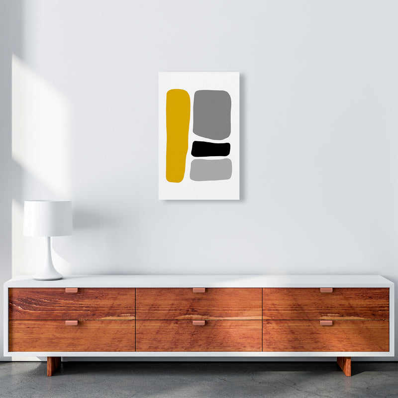 Mustard And Black Abstract Stones 1 Art Print by Pixy Paper A3 Canvas