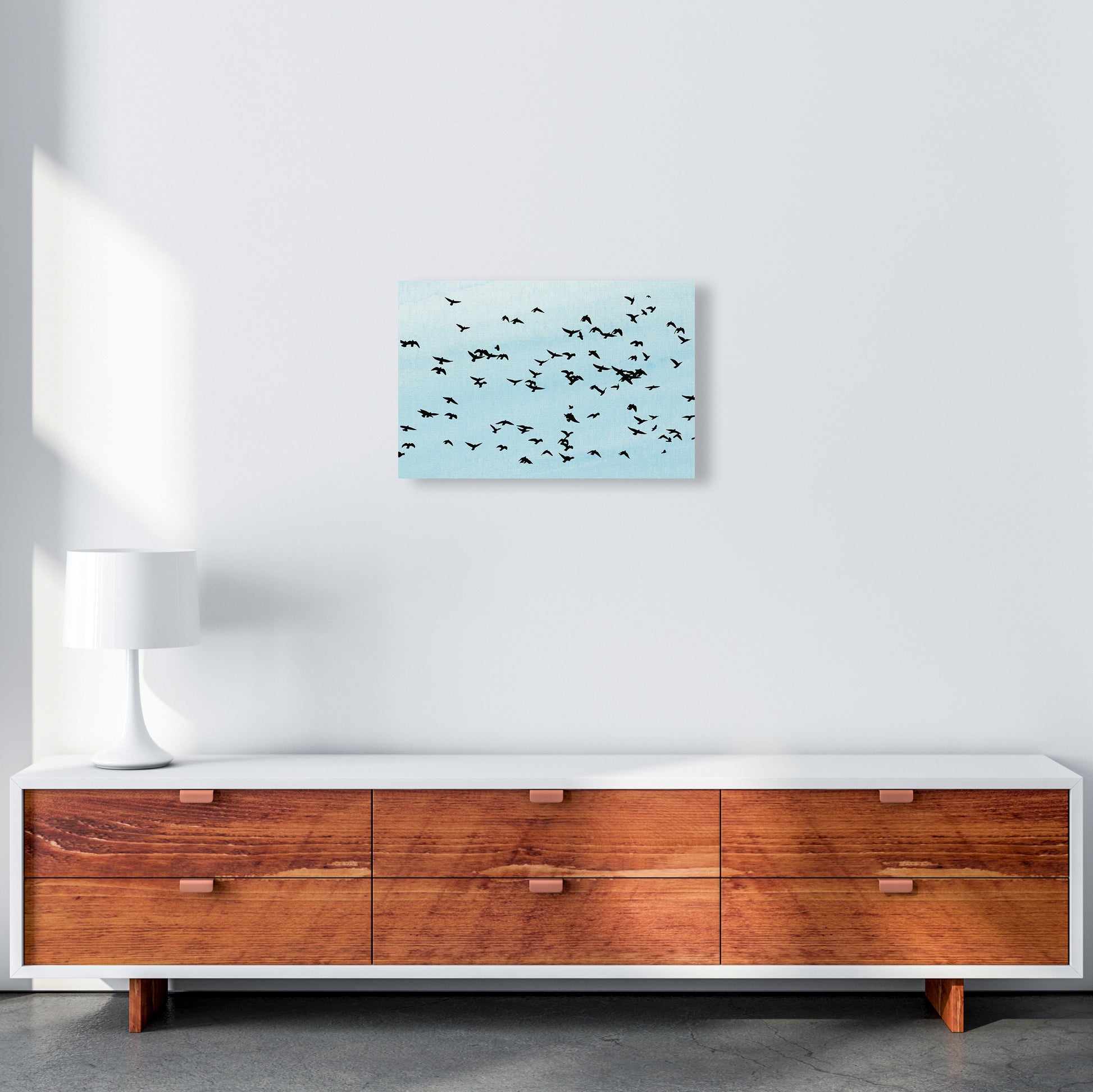 Flock Of Birds Landscape Blue Sky Art Print by Pixy Paper A3 Canvas