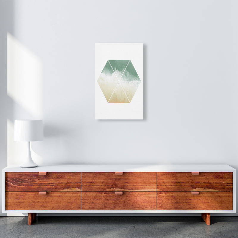 Green And Beige Watercolour Hexagon Abstract  Art Print by Pixy Paper A3 Canvas