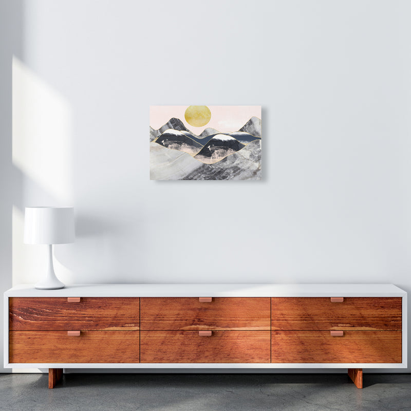 Gold Moon Navy Marble Mountains Landscape  Art Print by Pixy Paper A3 Canvas