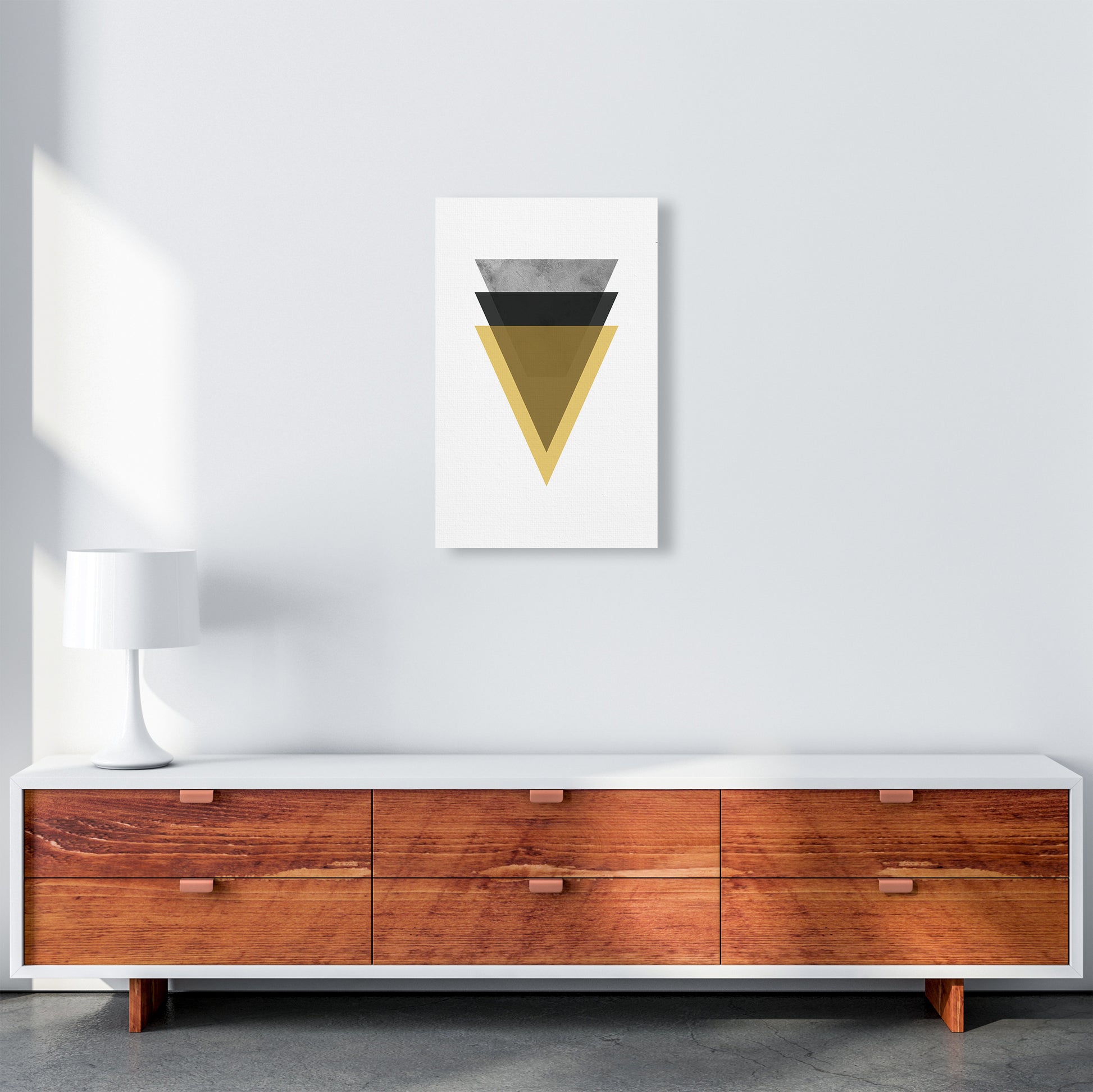 Geometric Mustard And Black Triangles  Art Print by Pixy Paper A3 Canvas