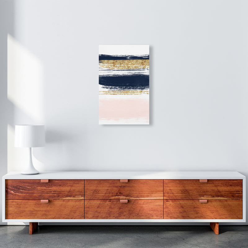 Lux Navy And Pink Paint Stripes  Art Print by Pixy Paper A3 Canvas