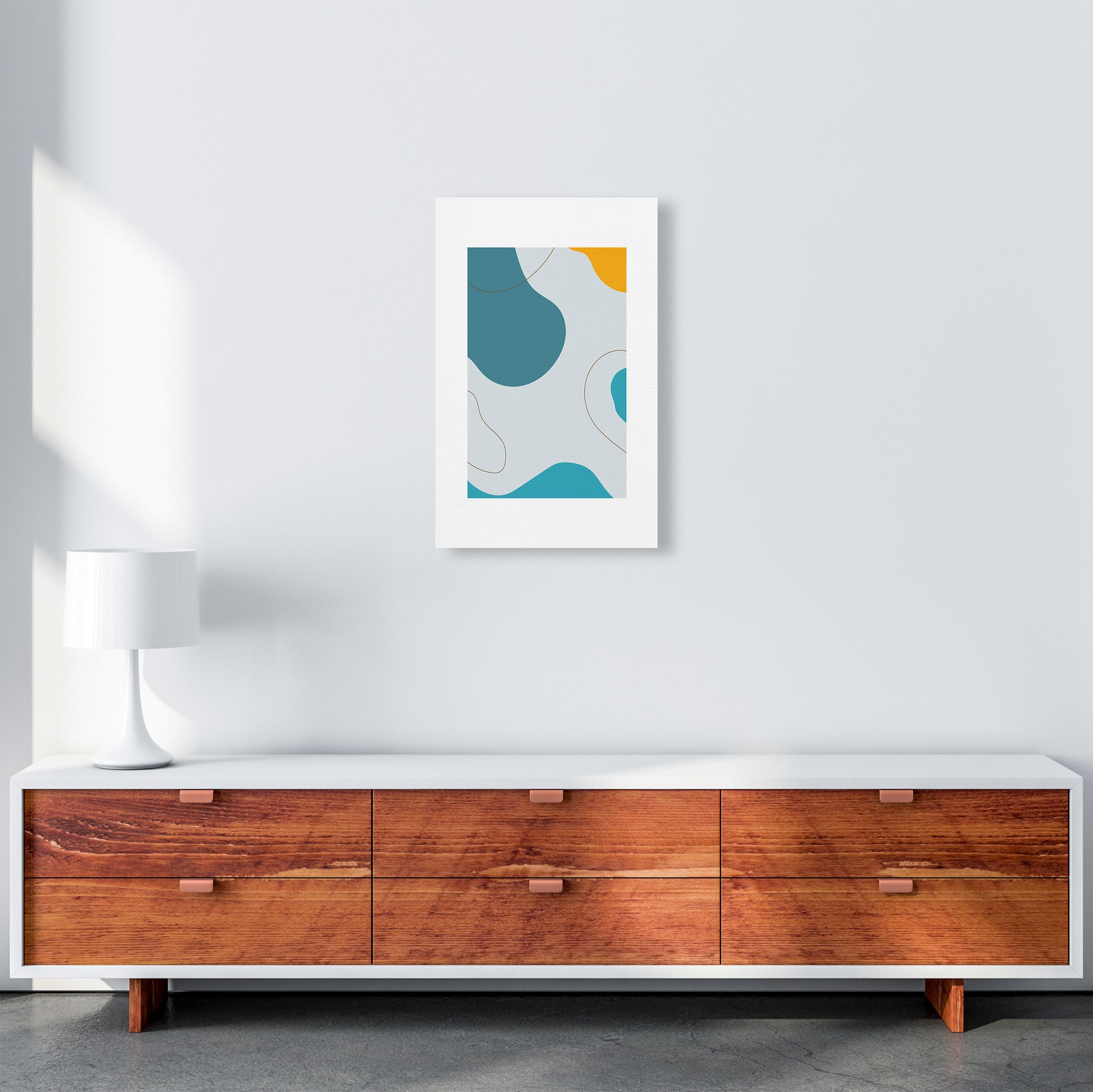 Mita Teal Abstract N16  Art Print by Pixy Paper A3 Canvas