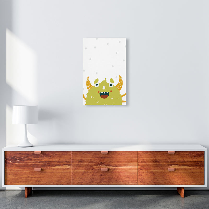 Little Monsters Green Happy  Art Print by Pixy Paper A3 Canvas