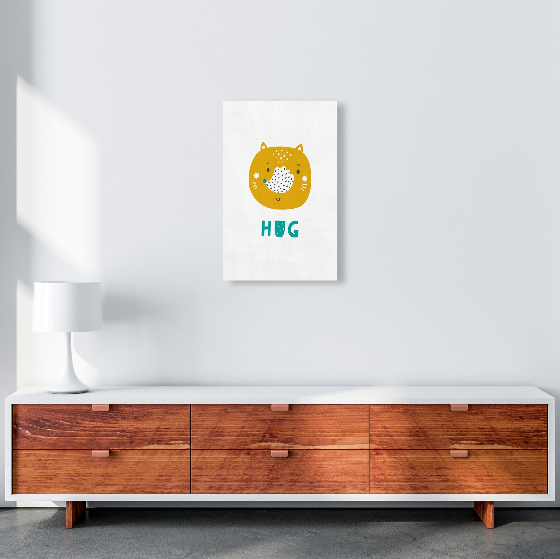 Fox Hug Teal Super Scandi  Art Print by Pixy Paper A3 Canvas