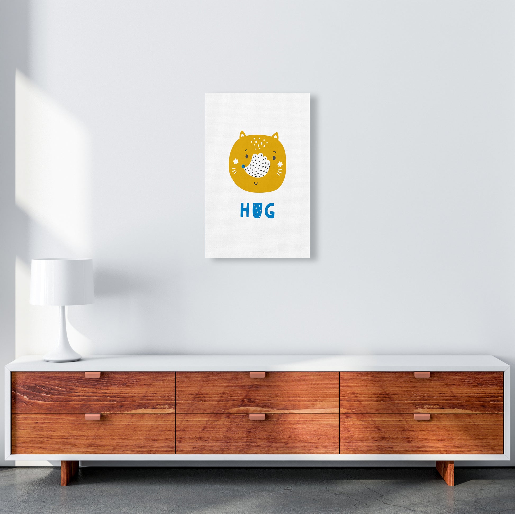 Fox Hug Blue Super Scandi  Art Print by Pixy Paper A3 Canvas