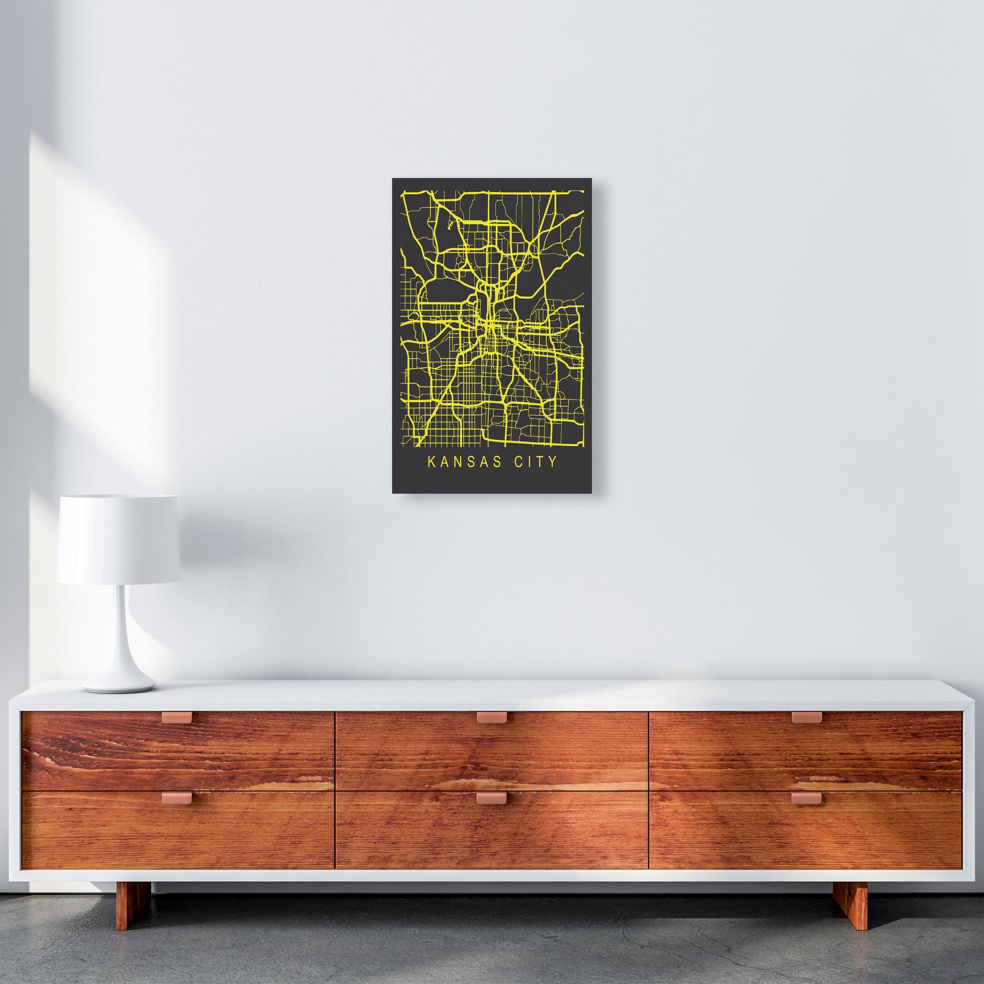 Kansas City Map Neon Art Print by Pixy Paper A3 Canvas