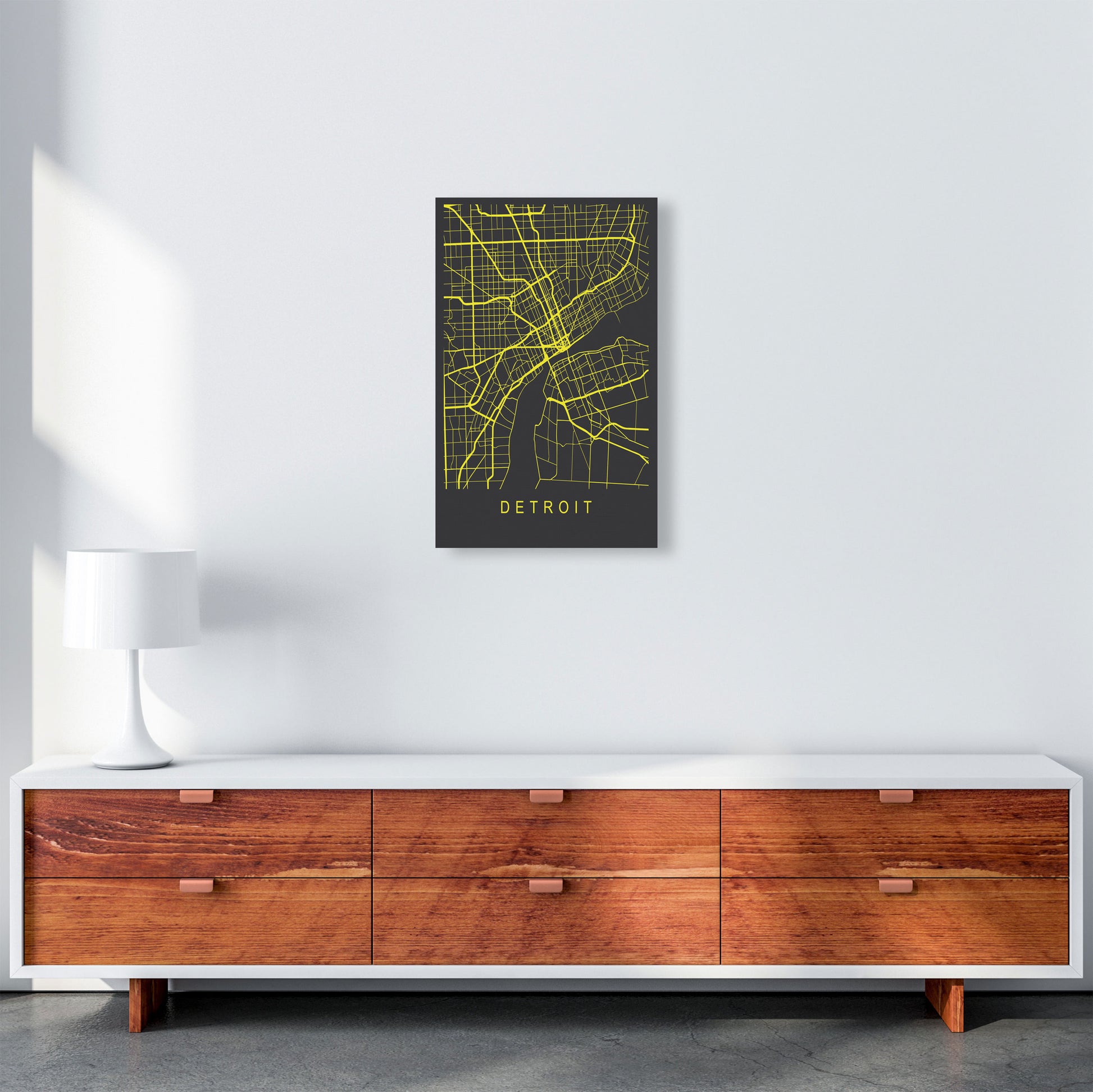 Detroit Map Neon Art Print by Pixy Paper A3 Canvas