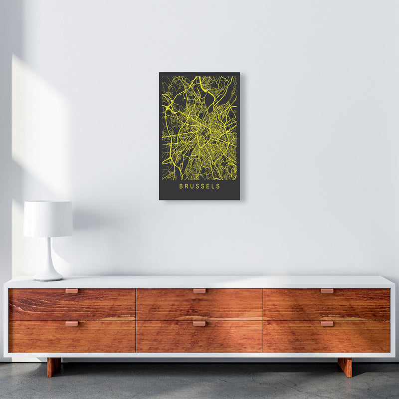 Brussels Map Neon Art Print by Pixy Paper A3 Canvas