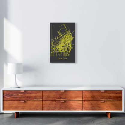 Cancun Map Neon Art Print by Pixy Paper A3 Canvas