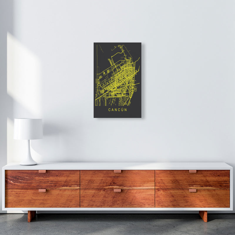 Cancun Map Neon Art Print by Pixy Paper A3 Canvas