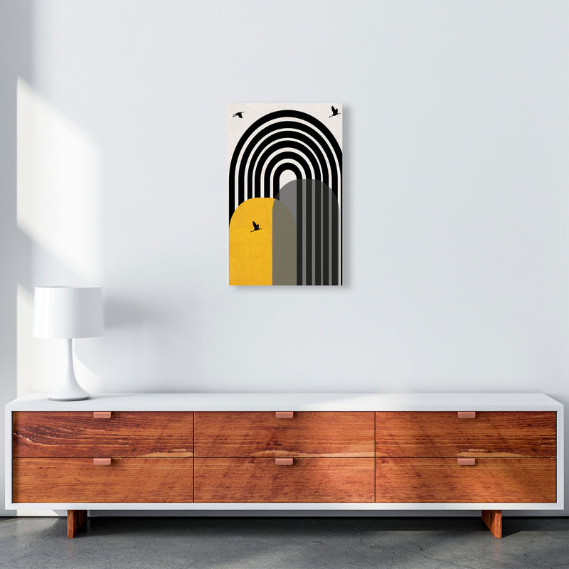 Giant rainbow with birds mustard Art Print by Pixy Paper A3 Canvas