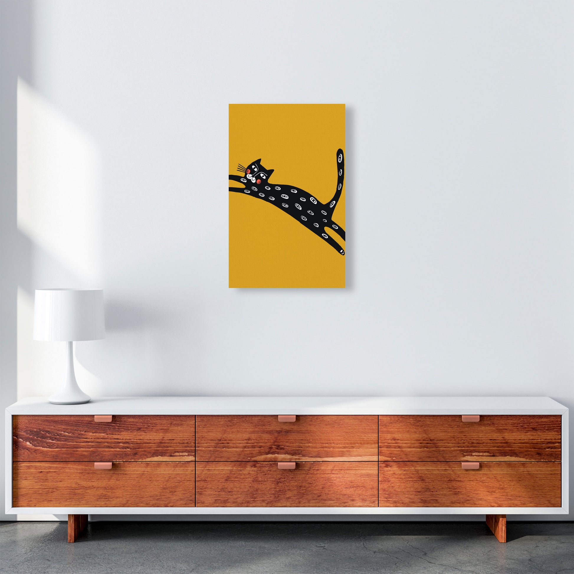 Mustard Cat Art Print by Pixy Paper A3 Canvas