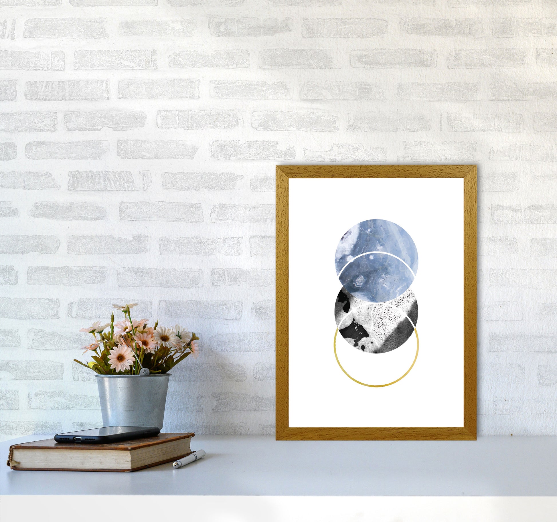 Blue And Gold Abstract Circles Modern Print A3 Print Only