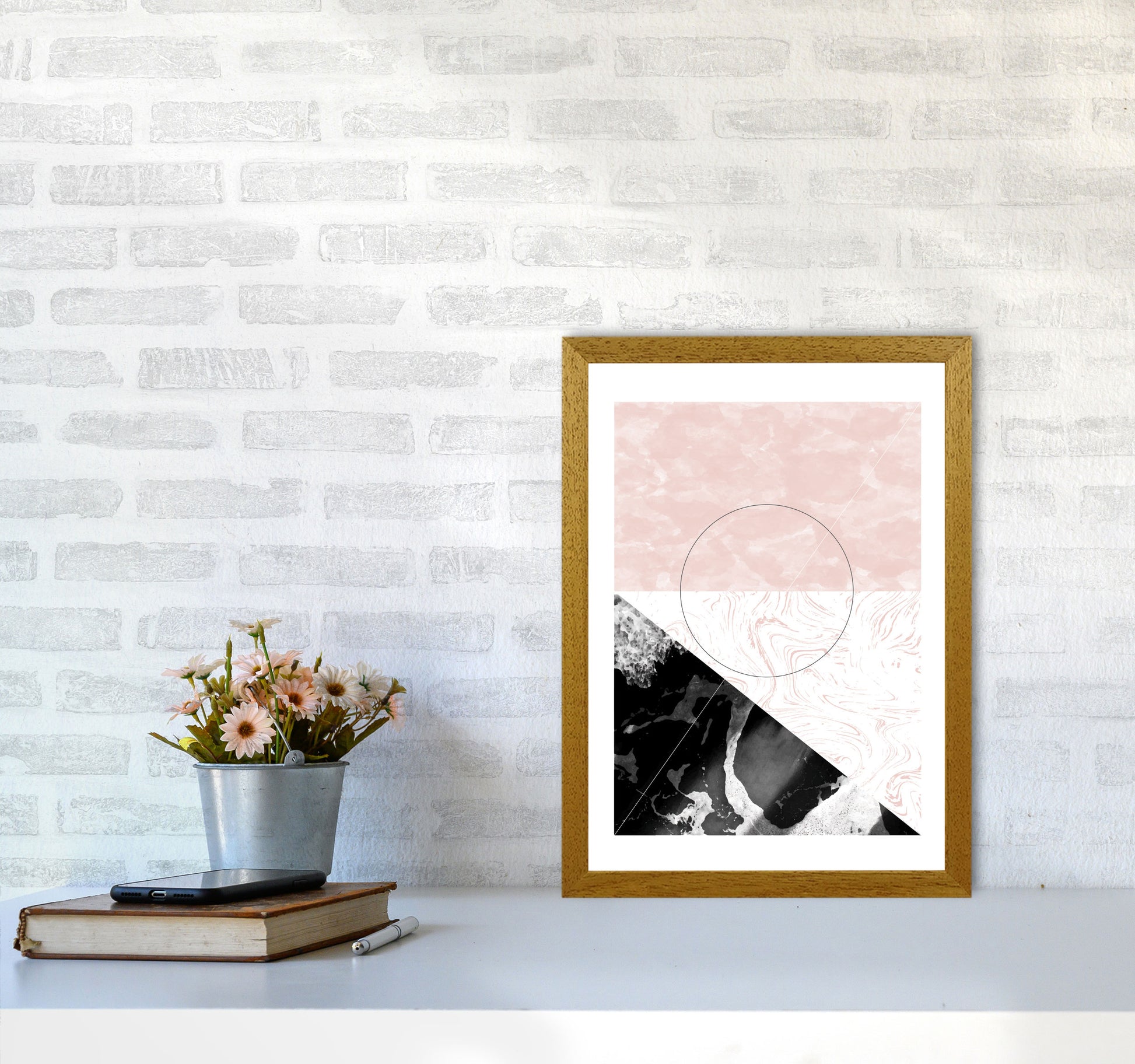 Black And Pink Marble Abstract Rectangle Shapes Modern Print A3 Print Only
