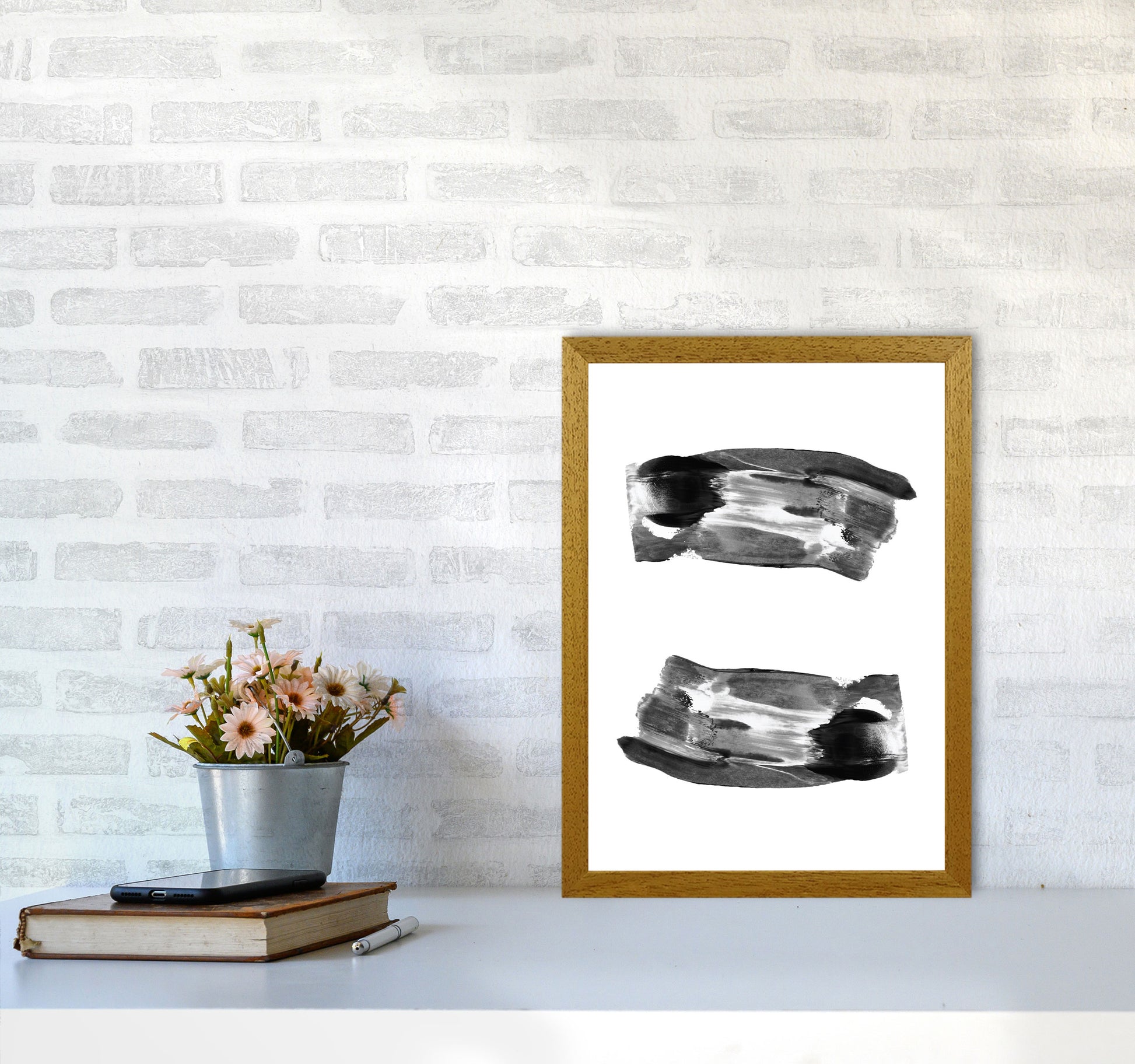 Black Abstract Paint Strokes Modern Print A3 Print Only