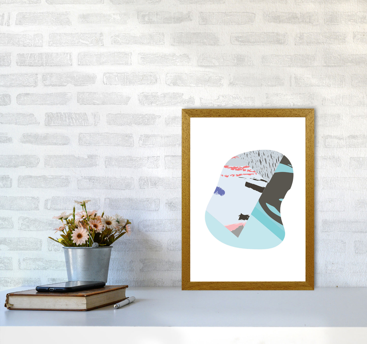 Teal Abstract Patterns Shape Modern Print A3 Print Only