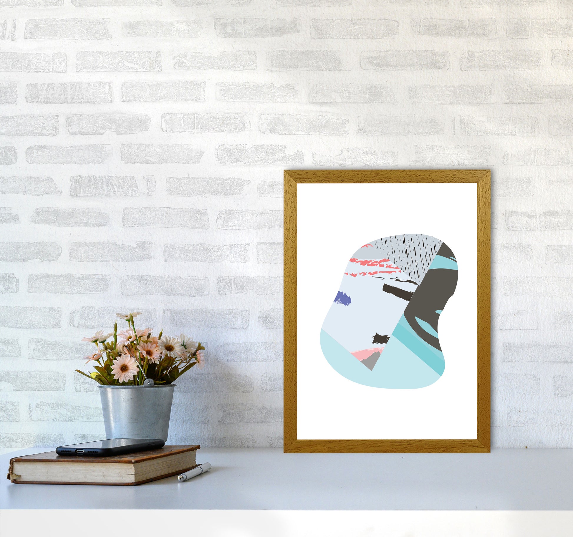 Teal Abstract Patterns Shape Modern Print A3 Print Only