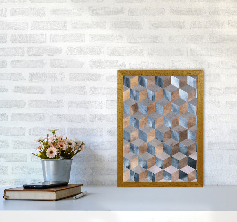 Blue, Grey And Brown Abstract Watercolour Box Modern Print A3 Print Only