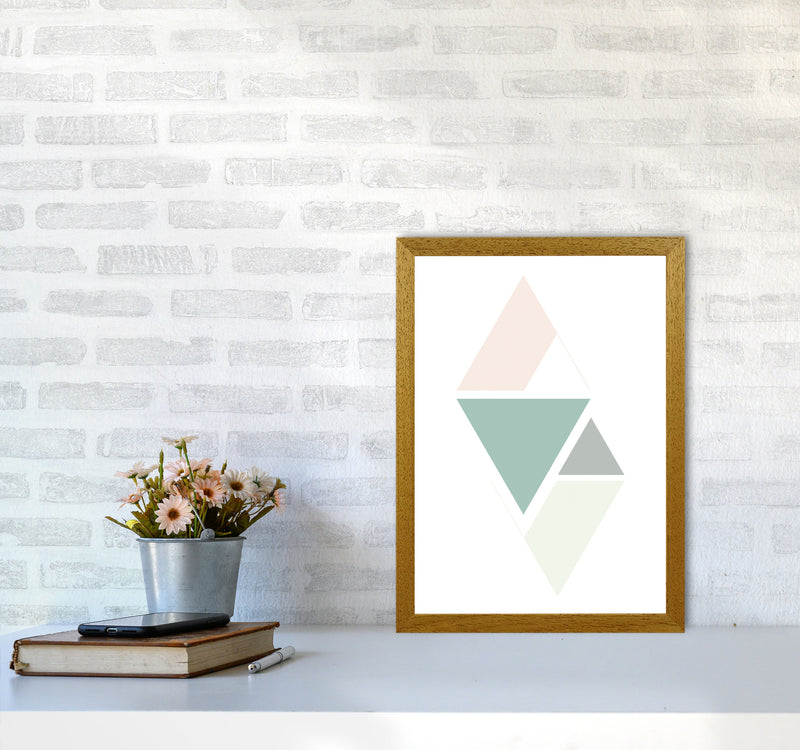 Peach, Green And Grey Abstract Triangles Modern Print A3 Print Only