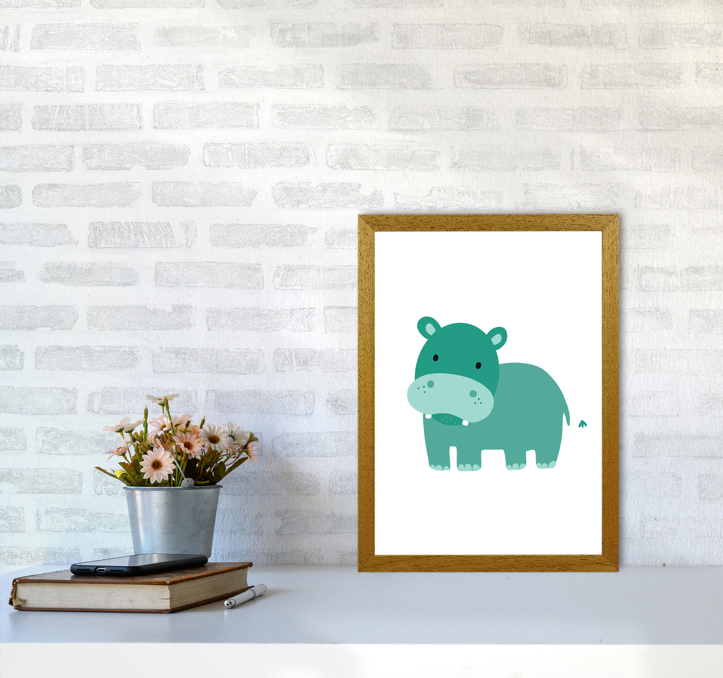 Children&#39;s Animals, Hippo Modern Print A3 Print Only