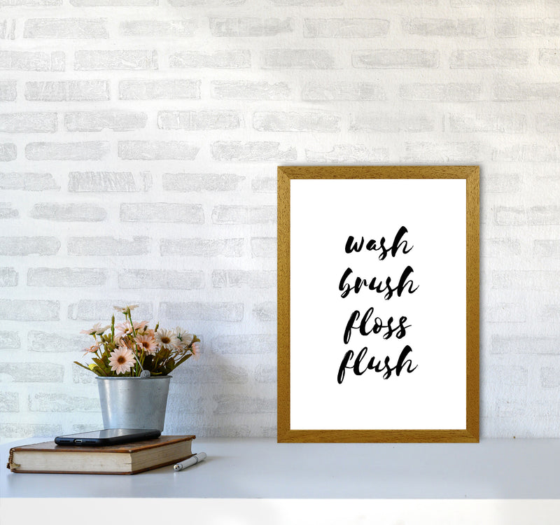 Wash Brush Floss Flush, Bathroom Modern Print, Framed Bathroom Wall Art A3 Print Only